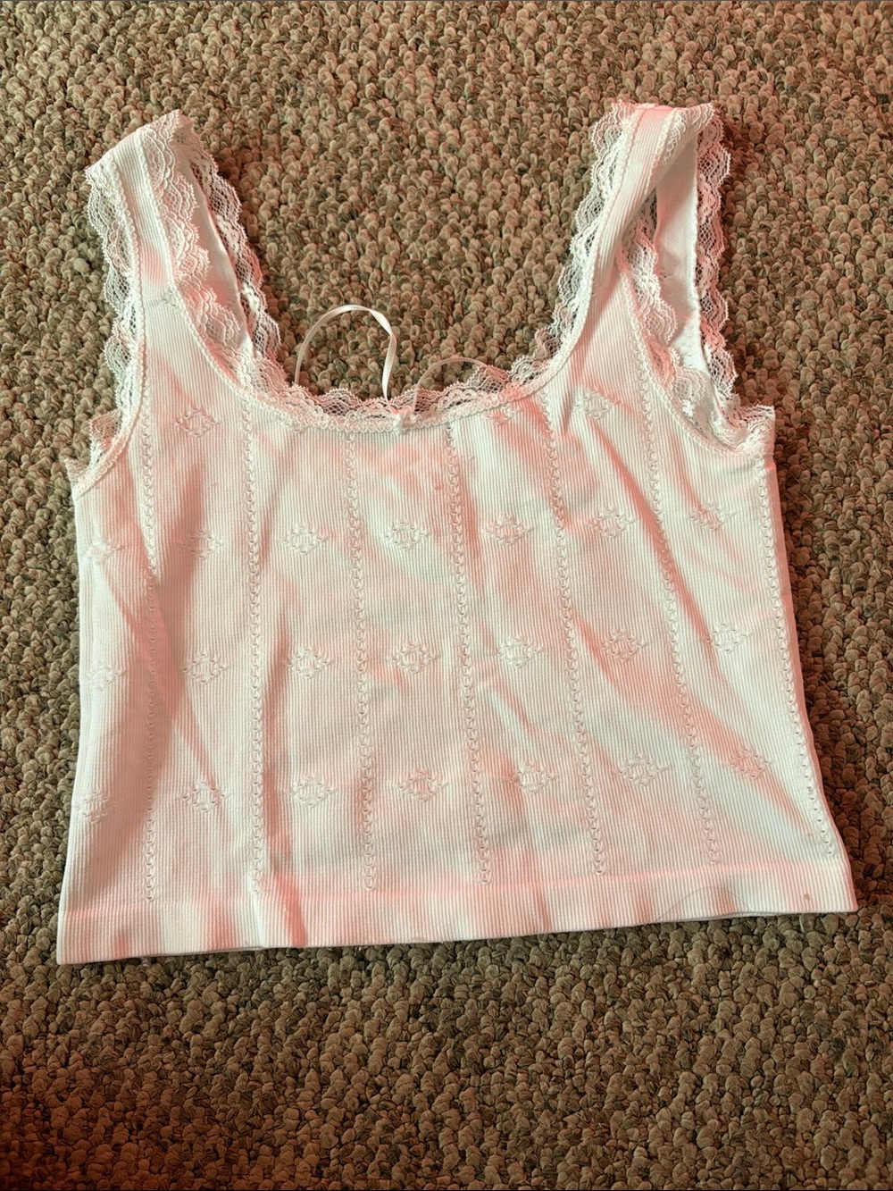Lace-Trim Ribbed Camisole Tank Top - White